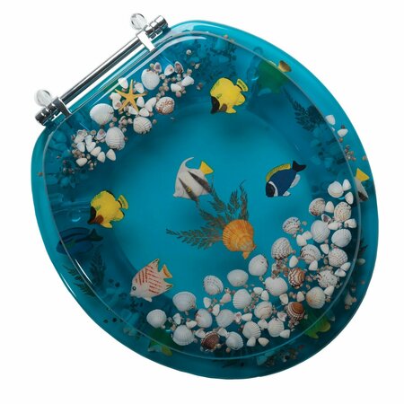 JONES STEPHENS Designer Acrylic Seat, Aquarium, Chrome Hinge, Round Closed Front with Cover C1B6R9AQCH